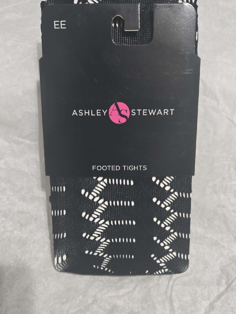 Ashley Stewart Black & White Patterned Footed Tights